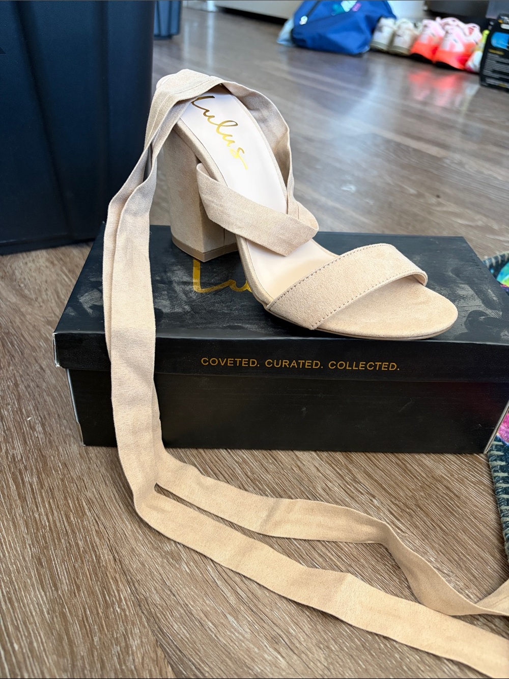 Lulu's Beige Suede Block Heel Wrap Sandal